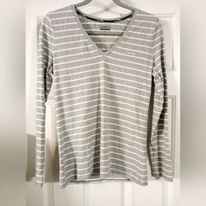 Lauren Ralph Lauren Active Women's Grey & White Striped Long Sleeve V-neck M